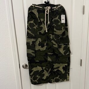 Free People Green Camouflage Cargo Skirt